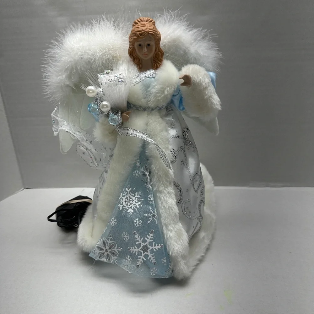 Lighted Christmas Tree Topper Angel with Timer Blue and 12 Inch Blue Silver